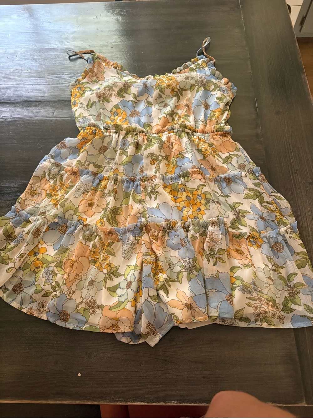 Blu Pepper Floral Tiered Spaghetti Strap Romper - Blue, Peach & Yellow